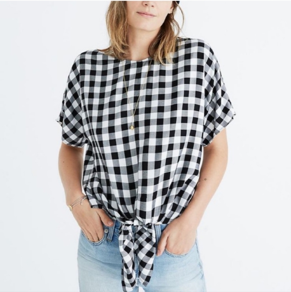 Madewell Button-Back Tie Tee in Buffalo Check